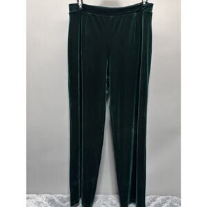 JM Collection Velour Pants Size M Comfy Long Green Wide Leg Velvet Slacks